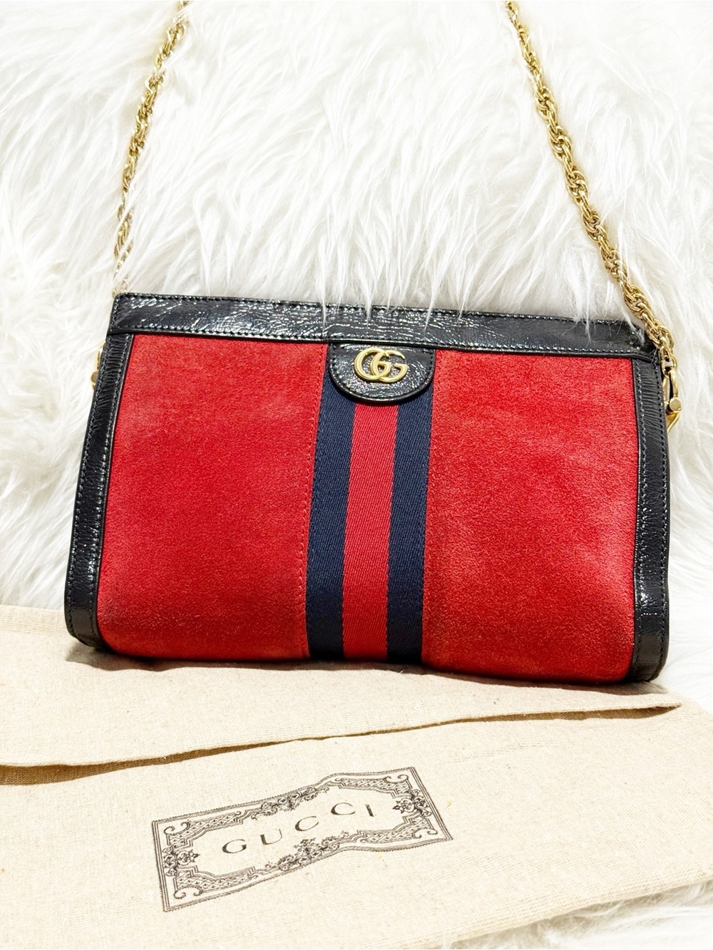 Gucci Small Ophidia Red Suede & Leather Chain Shoulder Bag